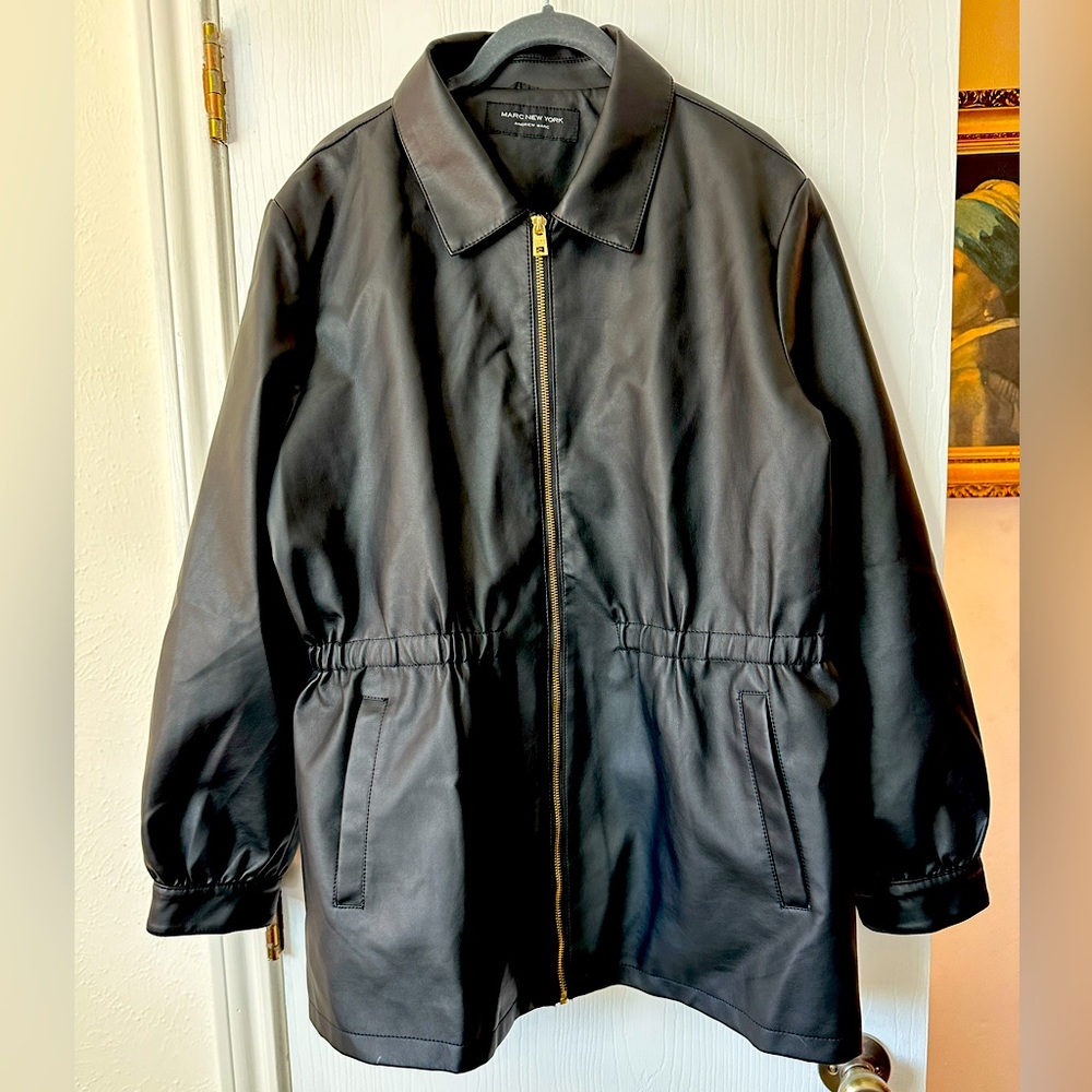 Marc NY faux leather jacket black with gold hardware, like new